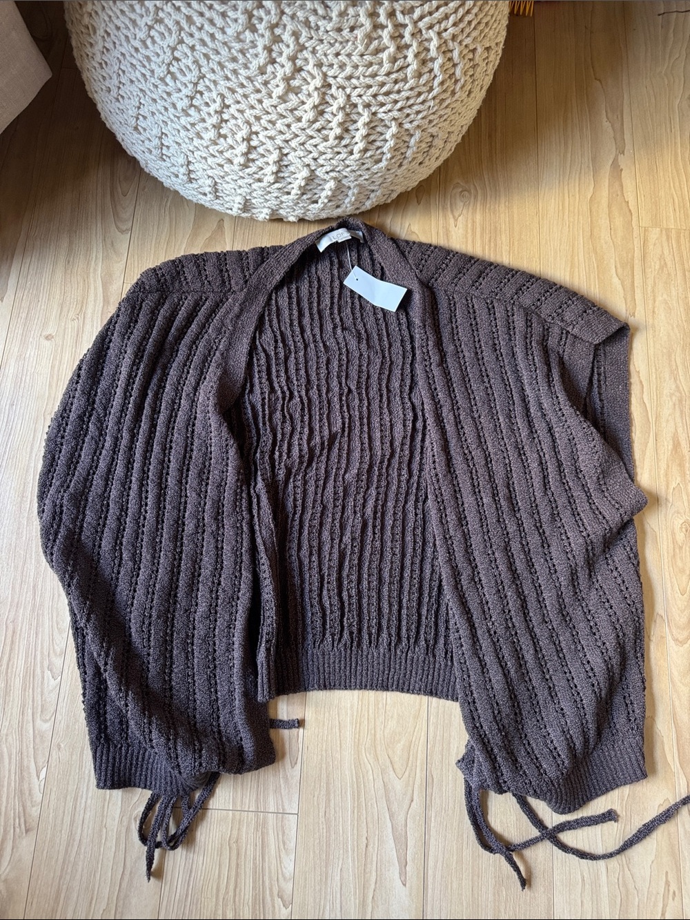 LOFT Chocolate Brown Ribbed Open-Front Cardigan